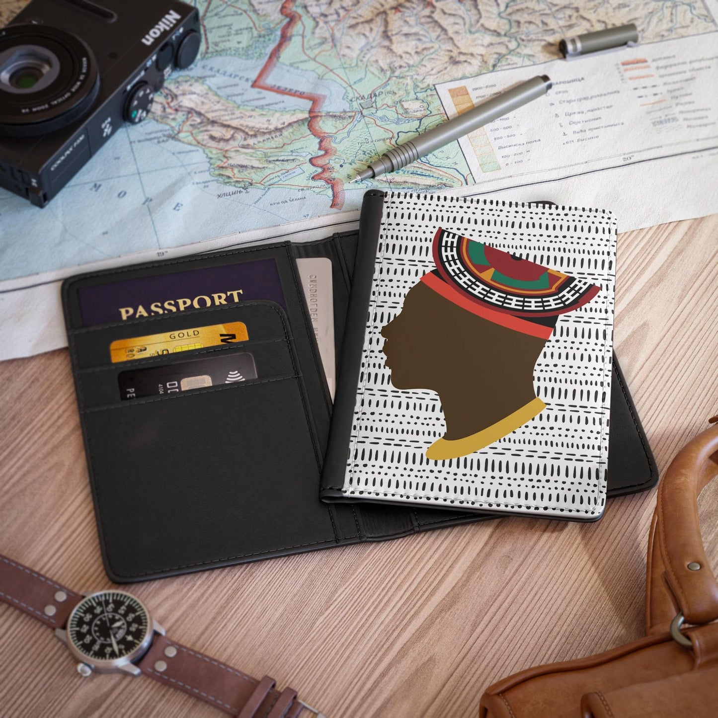 Man in Bamenda Hat on White Mudcloth - Passport Cover