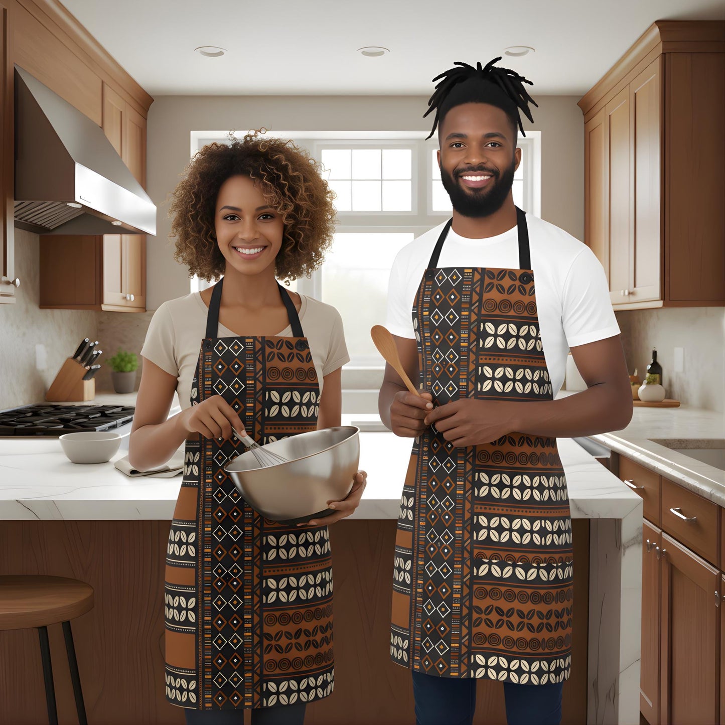 Mudcloth Print Apron, African Kitchen Gardening Apron, Retro Cooking Style Polyester