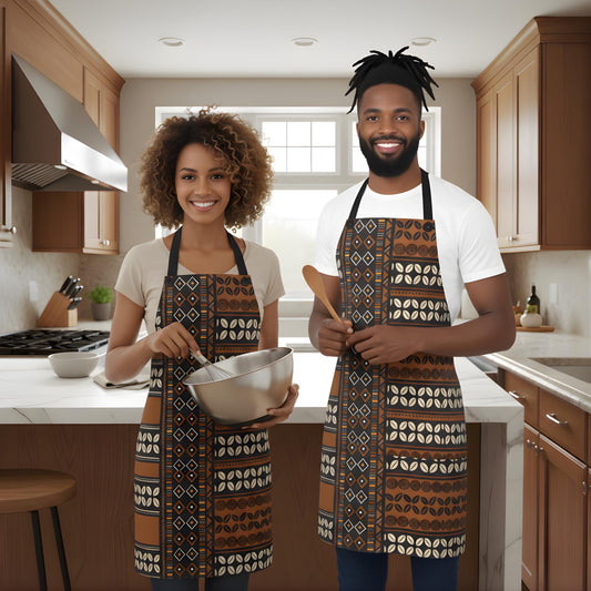Mudcloth Print Apron, African Kitchen Gardening Apron, Retro Cooking Style Polyester