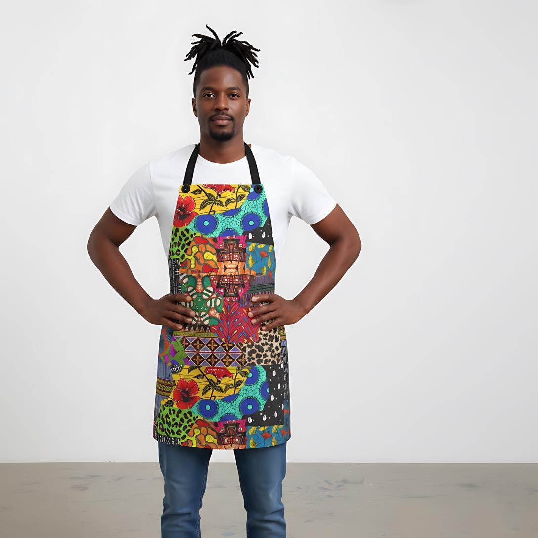 Ankara Quilt Print Apron – Colorful Retro Kitchen Apron