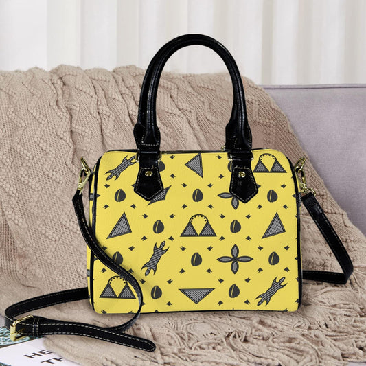 Yellow Vegan Leather Satchel Handbag, Black or Khaki