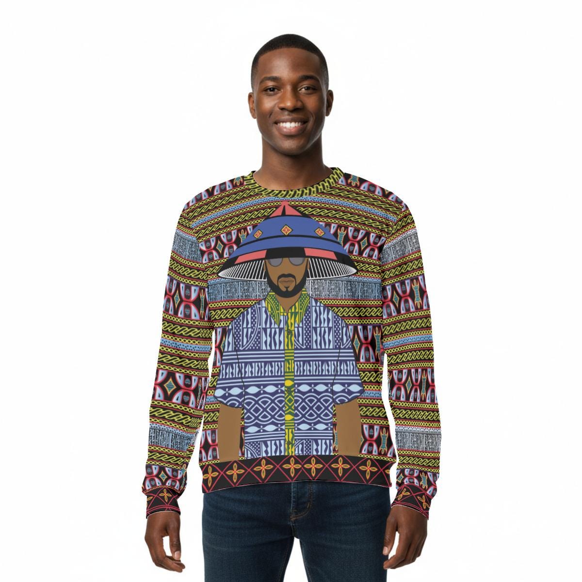 Fulani Blues Print Sweatshirt: Cameroon Ndop Toghu Design