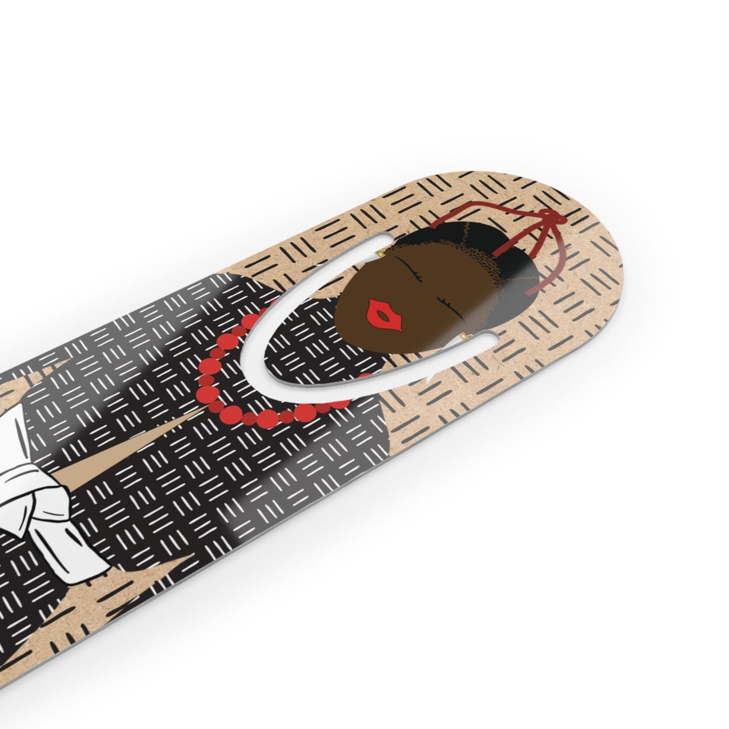 African Bookmark with Maasai Queen Design, Cork Mudcloth and Threaded Hair, Cultural Reading Gift