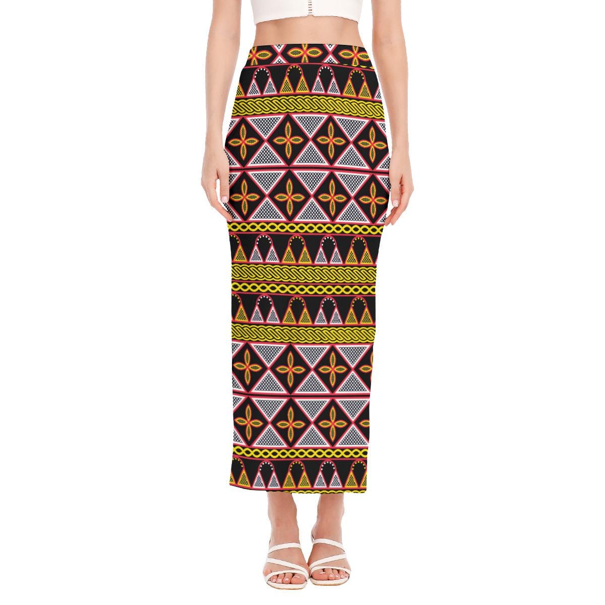 Toghu Print Maxi Skirt: Bold African Fabric, Side Slit Skirt, Ready to Ship