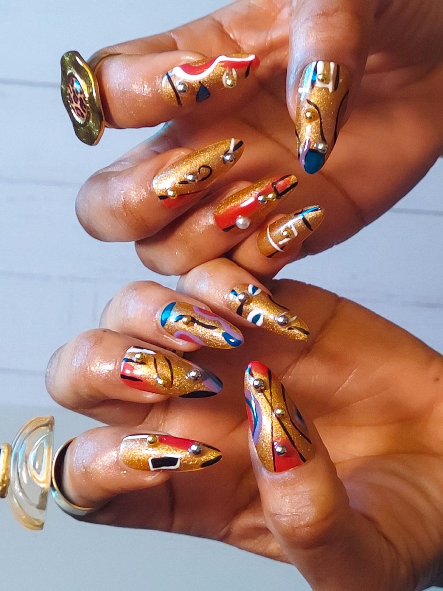 Gold Art Deco Almond Press On Nails, DIY Nail Gift