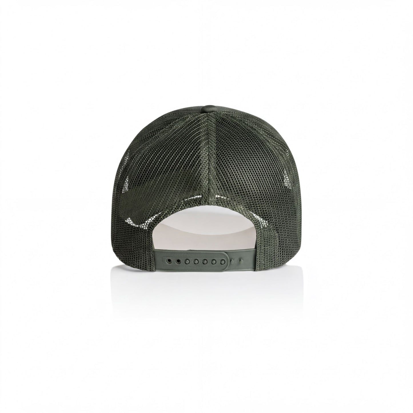 A green mesh baseball cap with a white interior, featuring a mesh pattern and a white interior.