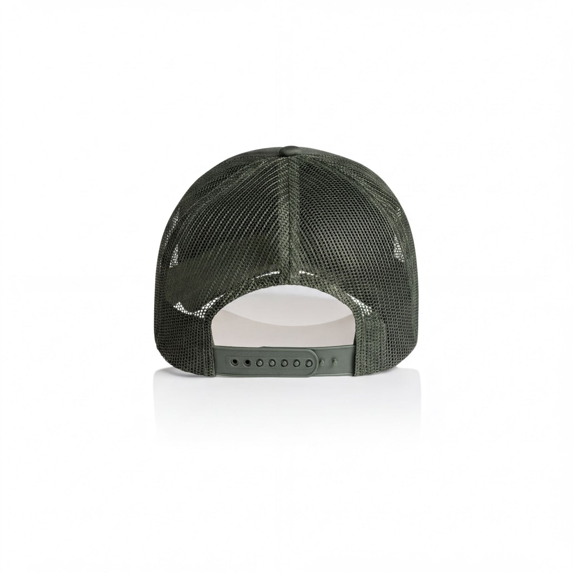A green mesh baseball cap with a white interior, featuring a mesh pattern and a white interior.