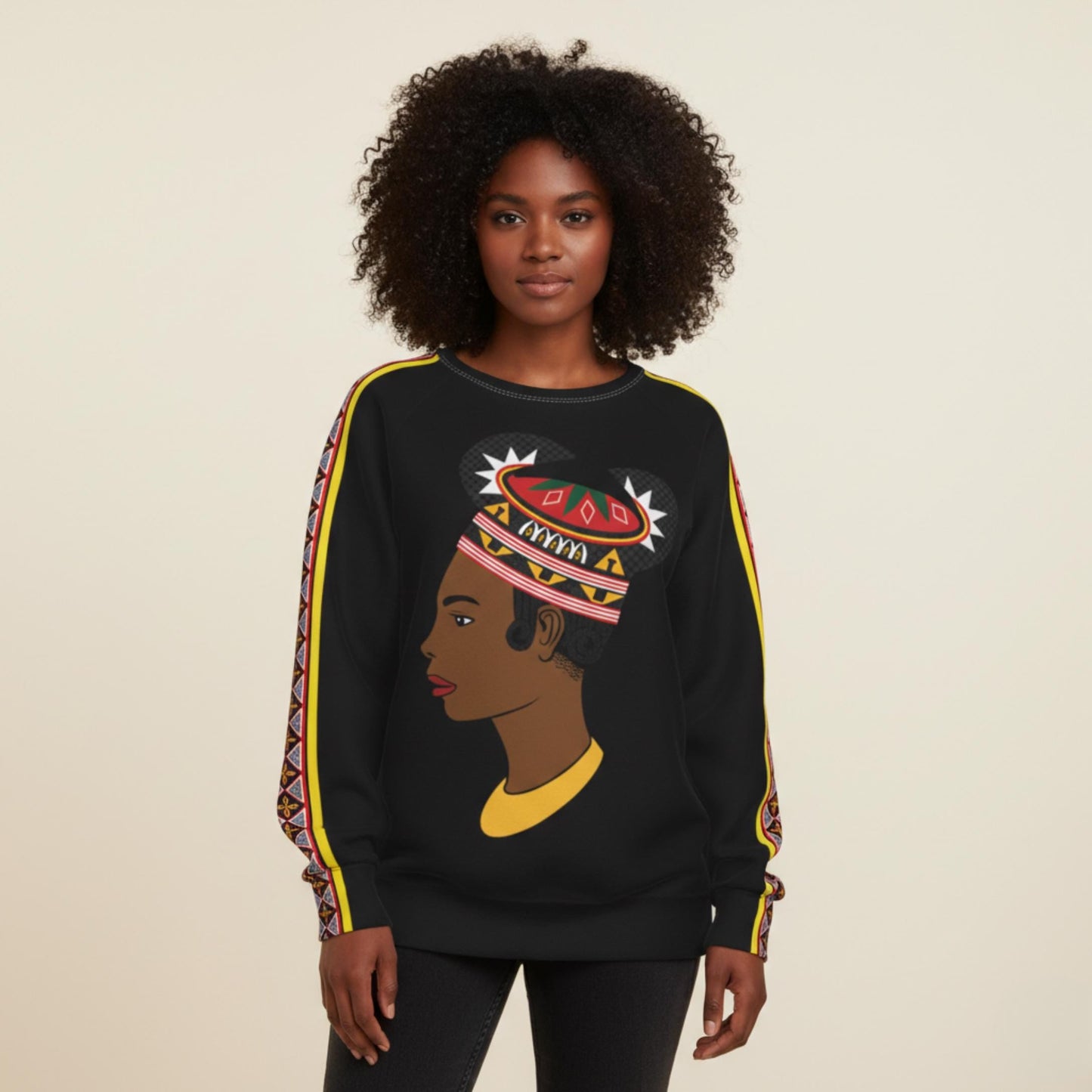 Bamenda Toghu Hat Lady All-Over Print Women's Raglan Sleeve Sweatshirt