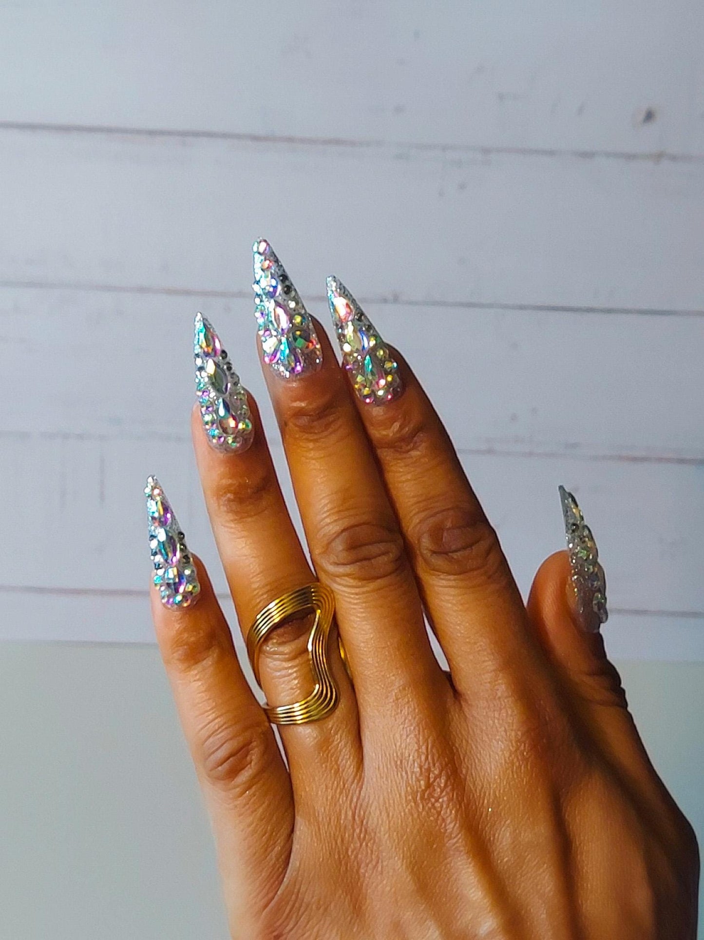 Luxury Diamond Crystal Press On Nails, Long Stiletto Glam Nail Art, Ready to Ship