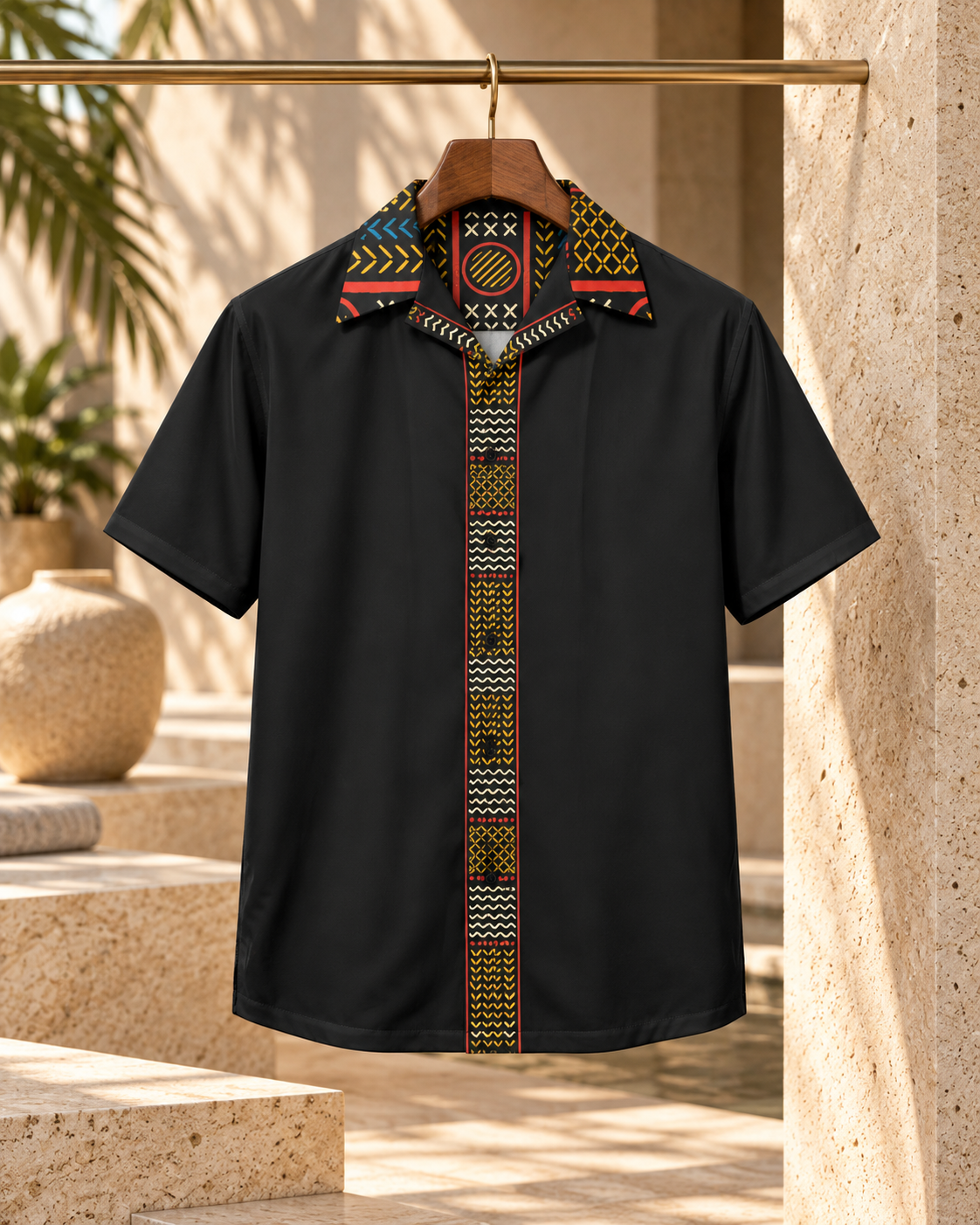 Bamileke Elephant Mask Ntoh Heritage Men's Hawaiian Shirt – African-Inspired Short Sleeve Button-Up