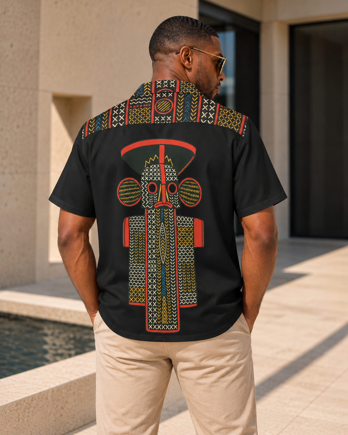 Bamileke Elephant Mask Ntoh Heritage Men's Hawaiian Shirt – African-Inspired Short Sleeve Button-Up