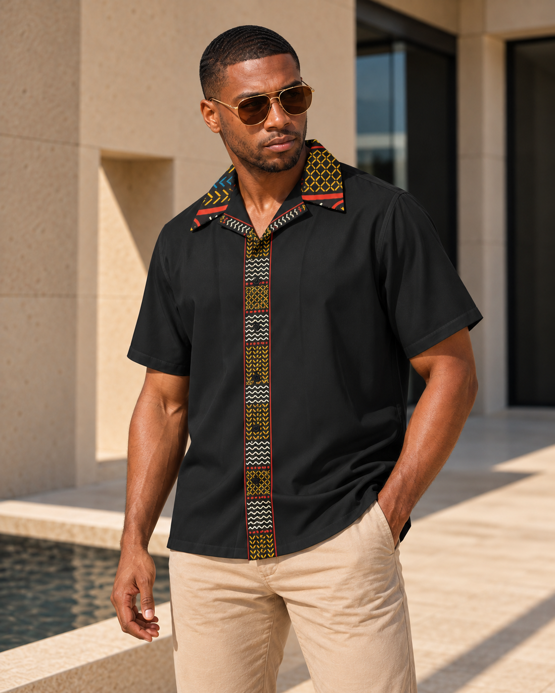 Bamileke Elephant Mask Ntoh Heritage Men's Hawaiian Shirt – African-Inspired Short Sleeve Button-Up