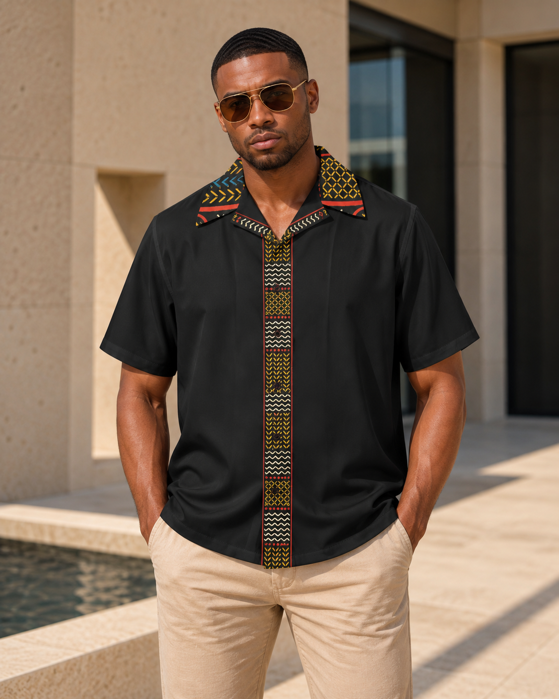 Bamileke Elephant Mask Ntoh Heritage Men's Hawaiian Shirt – African-Inspired Short Sleeve Button-Up