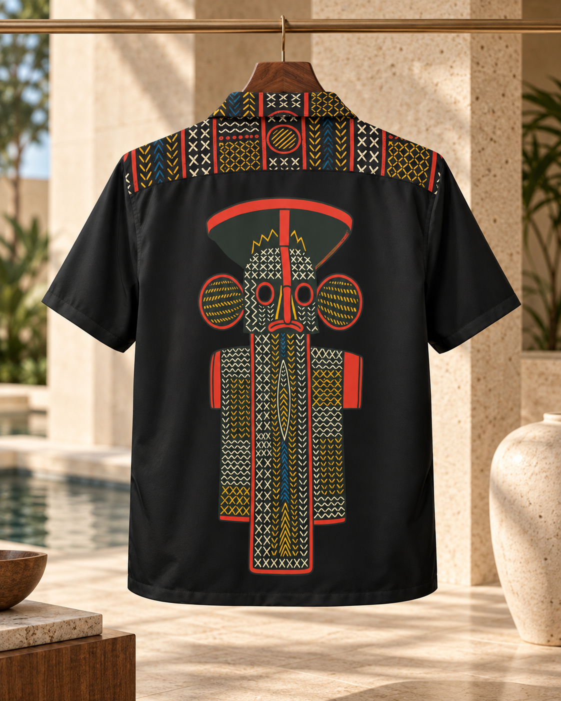 Bamileke Elephant Mask Ntoh Heritage Men's Hawaiian Shirt – African-Inspired Short Sleeve Button-Up
