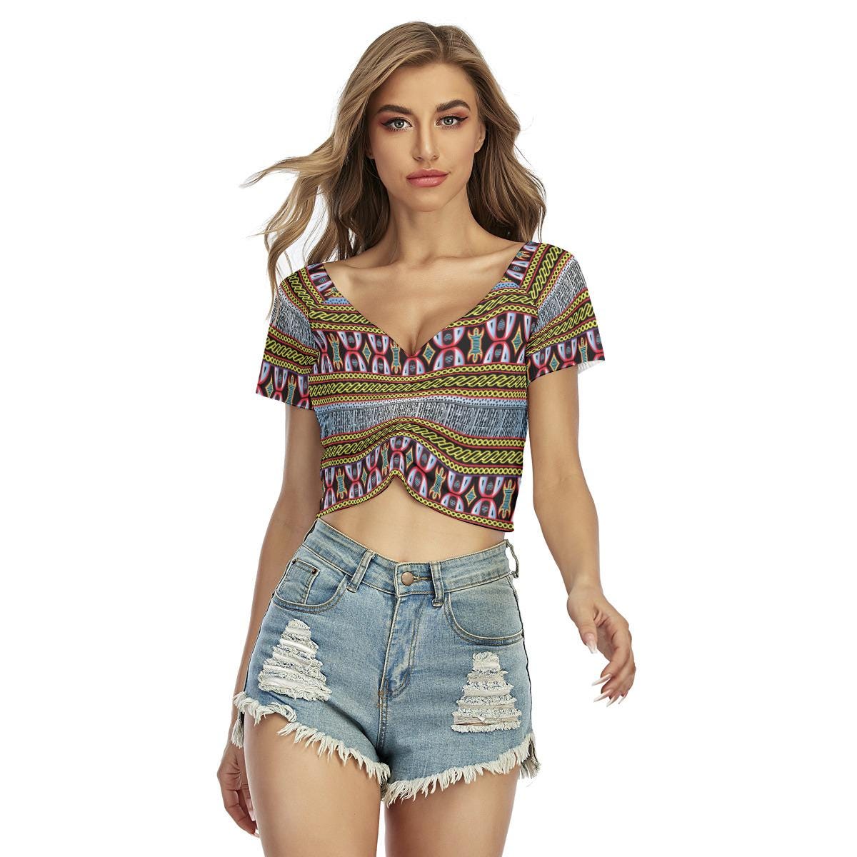 Mixed African Print Crop Top, Stretchy Summer Festival Top