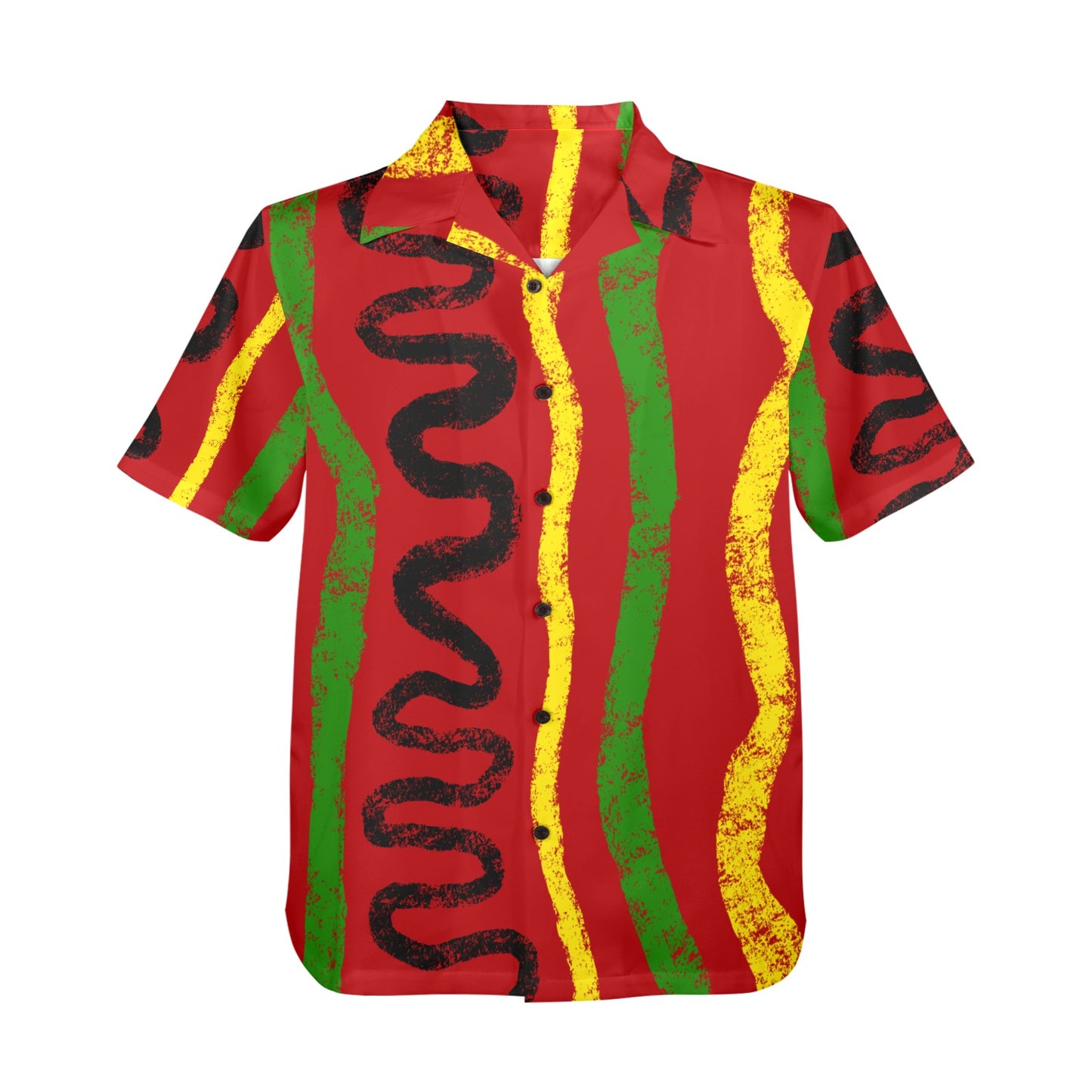 Red Rhythms Men's  Hawaiian shirt,  Afrocentric Abstract Swirl Four Way Stretch All Over Print Hawaiian Shirt