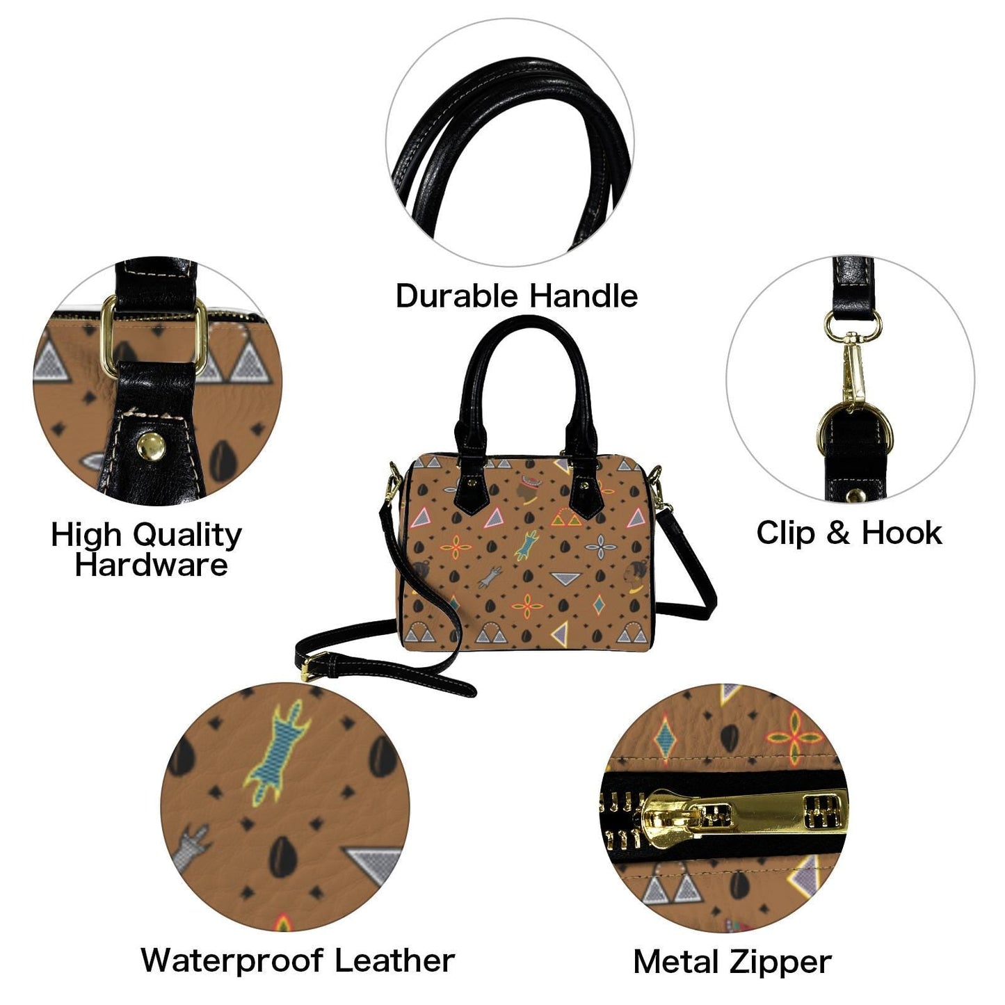 Royal Toghu Shapes Vegan Satchel Leather Handbag, Brown or Black