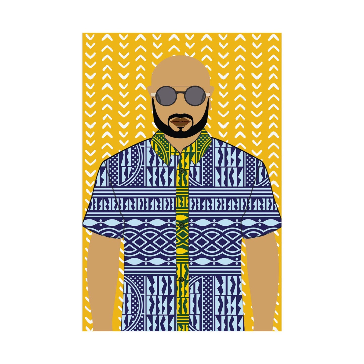 Le Monsieur in Blue Ndop on Yellow Premium Matte Vertical Posters