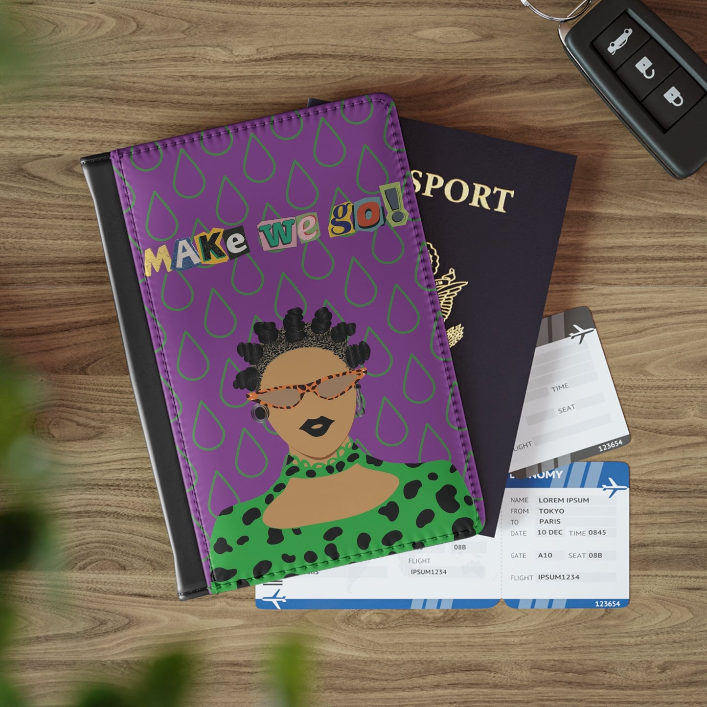 Bigidi Gyal Passport Cover  2 Designs - in Leopard and Green Drops Hollow