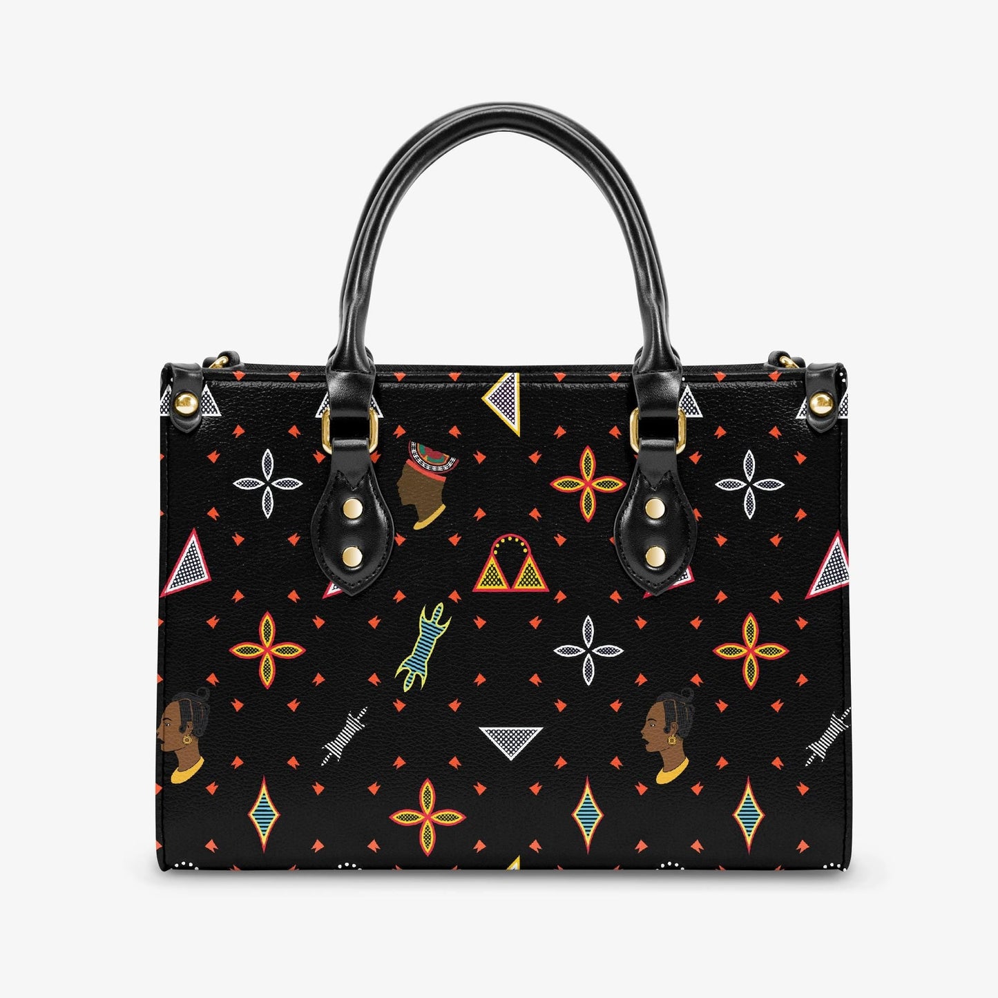 African Print Vegan Leather Tote Bag: Toghu shapes