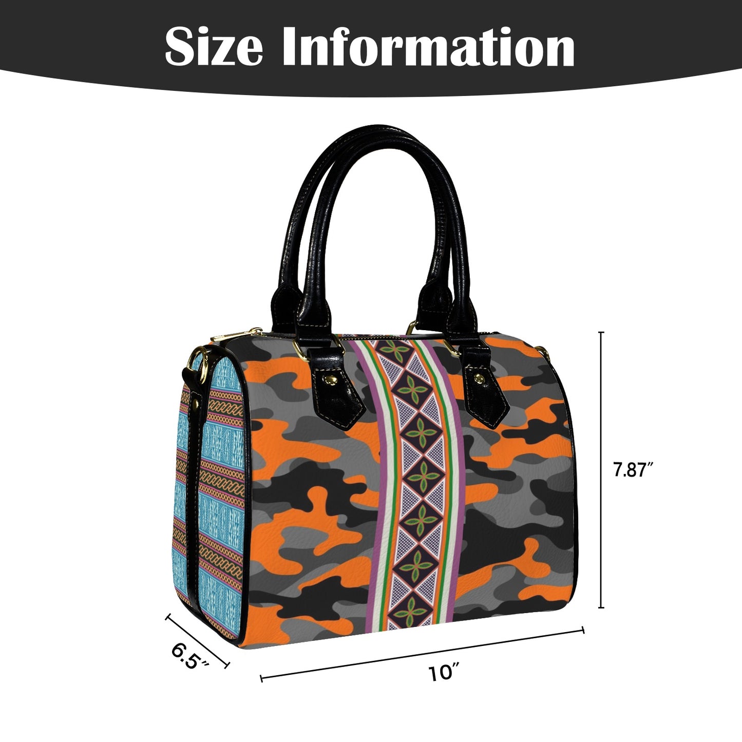 Camo & Plaid, Toghu Stripe Vegan Leather Boston Bag, Two-Sided Satchel Handbag
