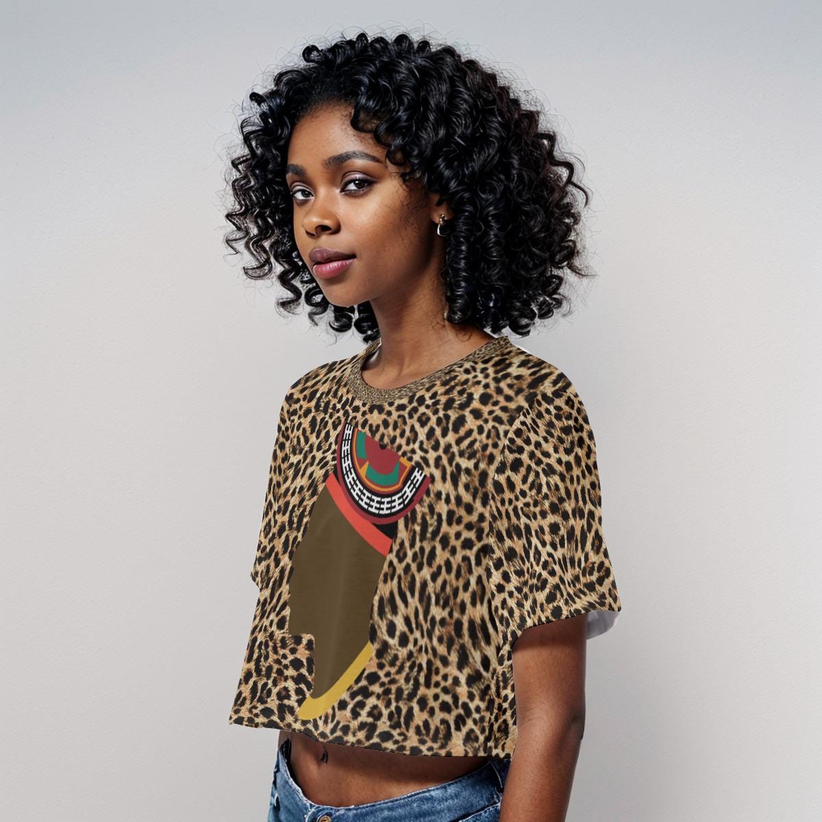 Bamenda Man on Leopard Ndop African Print Crop Top