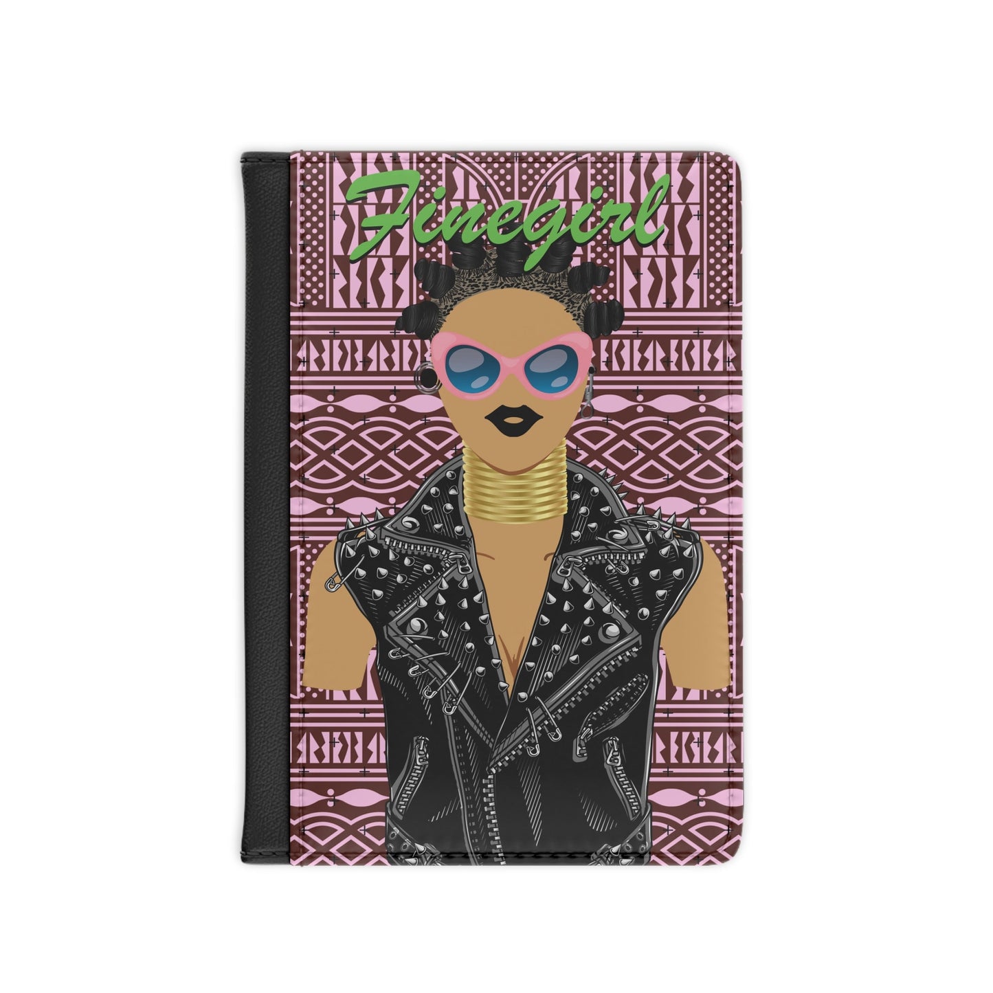 Pink Ndop Passport Cover: Bigidi Hair, Motorcycle Jacket
