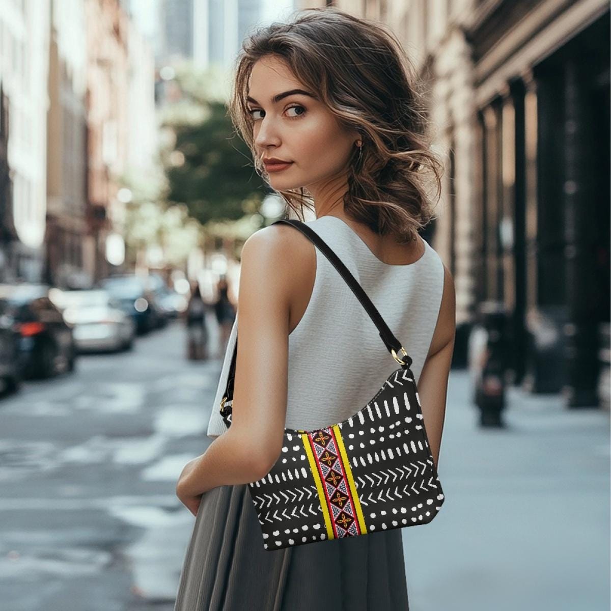 Mudcloth & Toghu Hobo Bag: Mini Clutch Underarm Bag, PU Leather, Ready to Ship