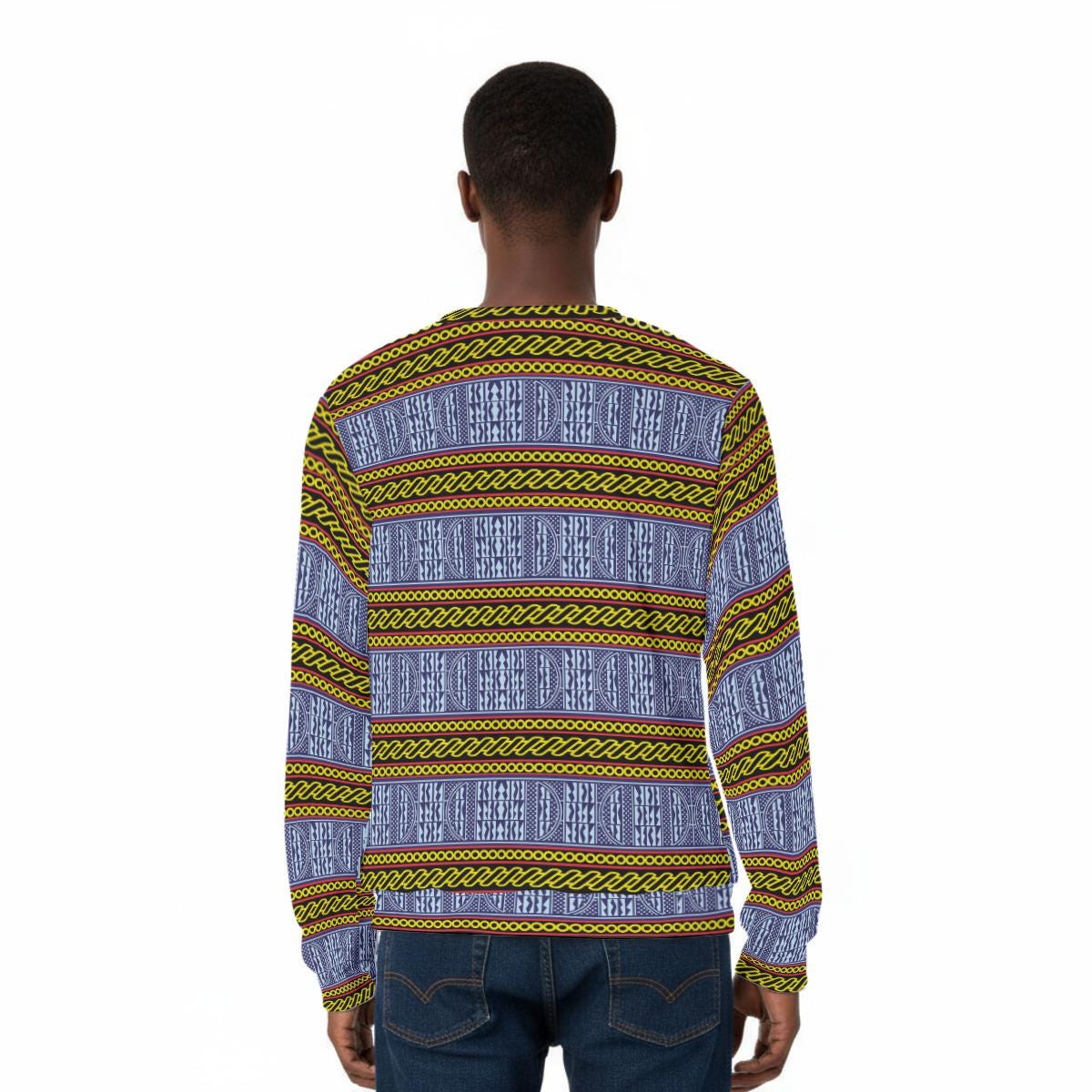 Ndop Print Sweatshirt: Bamileke Man in Horn Hat, Unisex Scuba Fabric