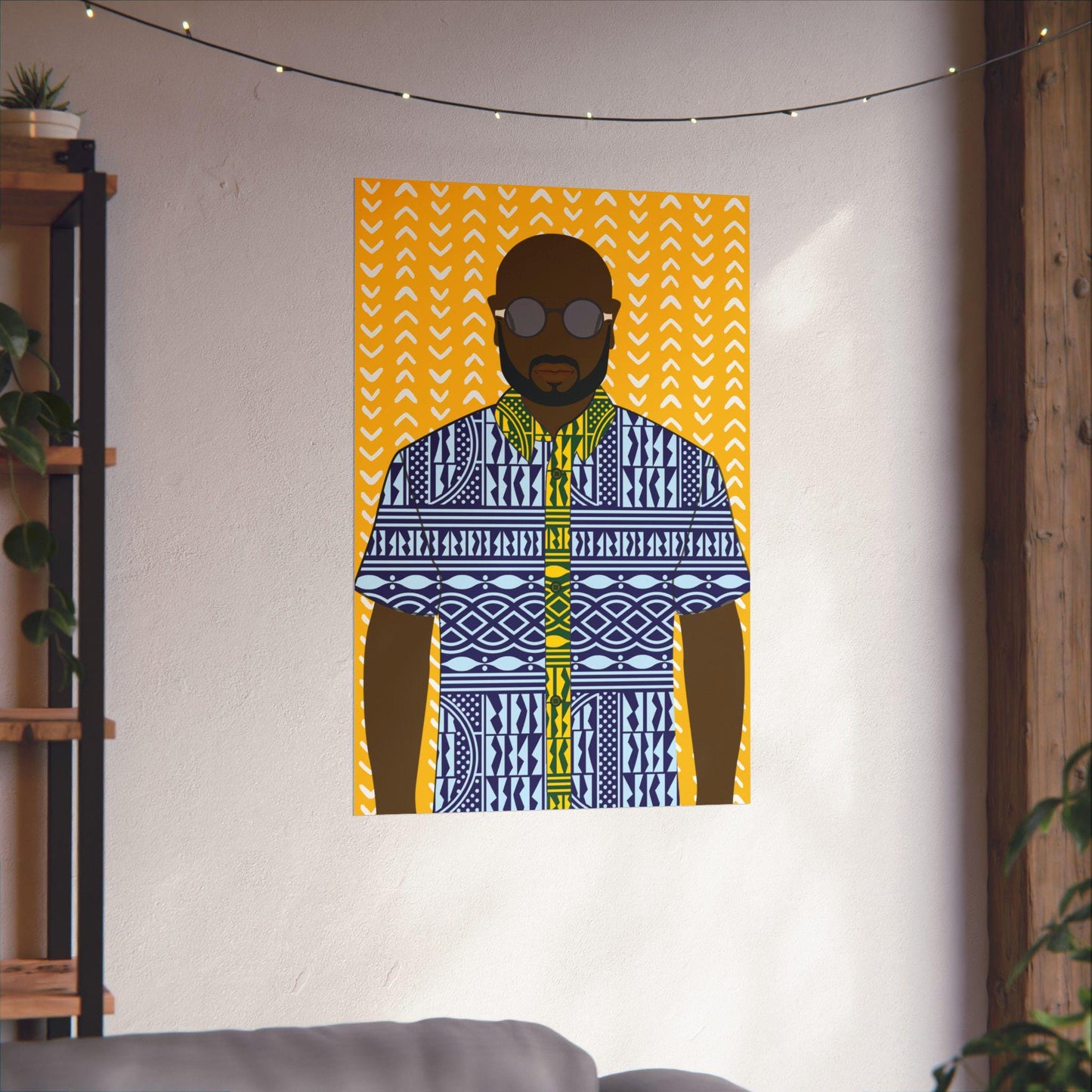 Le Monsieur in Blue Ndop on Yellow Premium Matte Vertical Posters