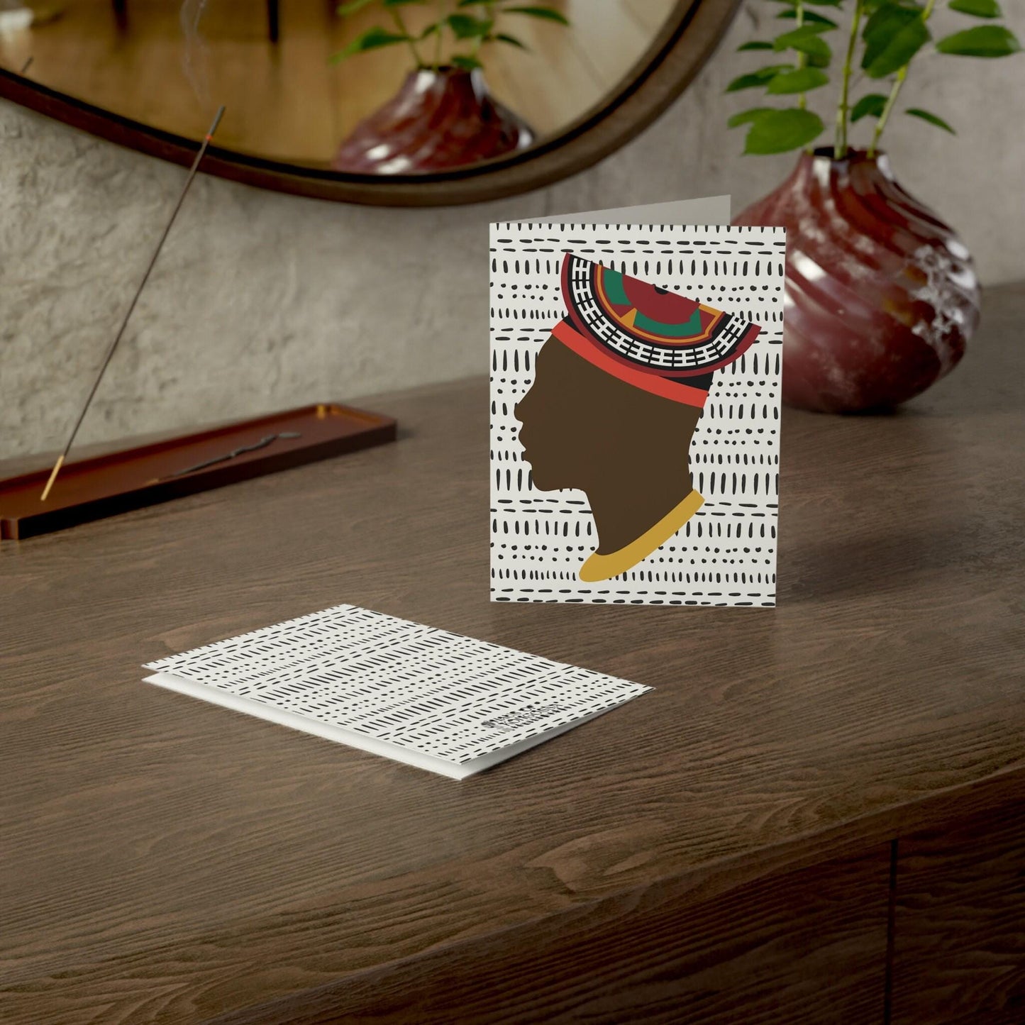 Man in Bamenda Hat White Mudcloth African Greeting Cards (1, 10pcs)