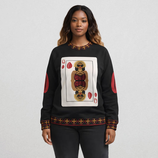 Queen of Cowries Soft Cotton Blend Unisex Crewneck Sweatshirt, with Toghu Accents