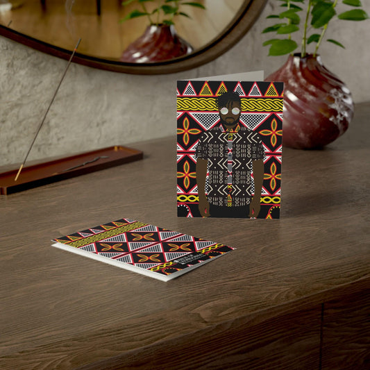 Pascale in Mudcloth  - Yellow Toghu Backdrop African Greeting Cards (1, 10pcs)