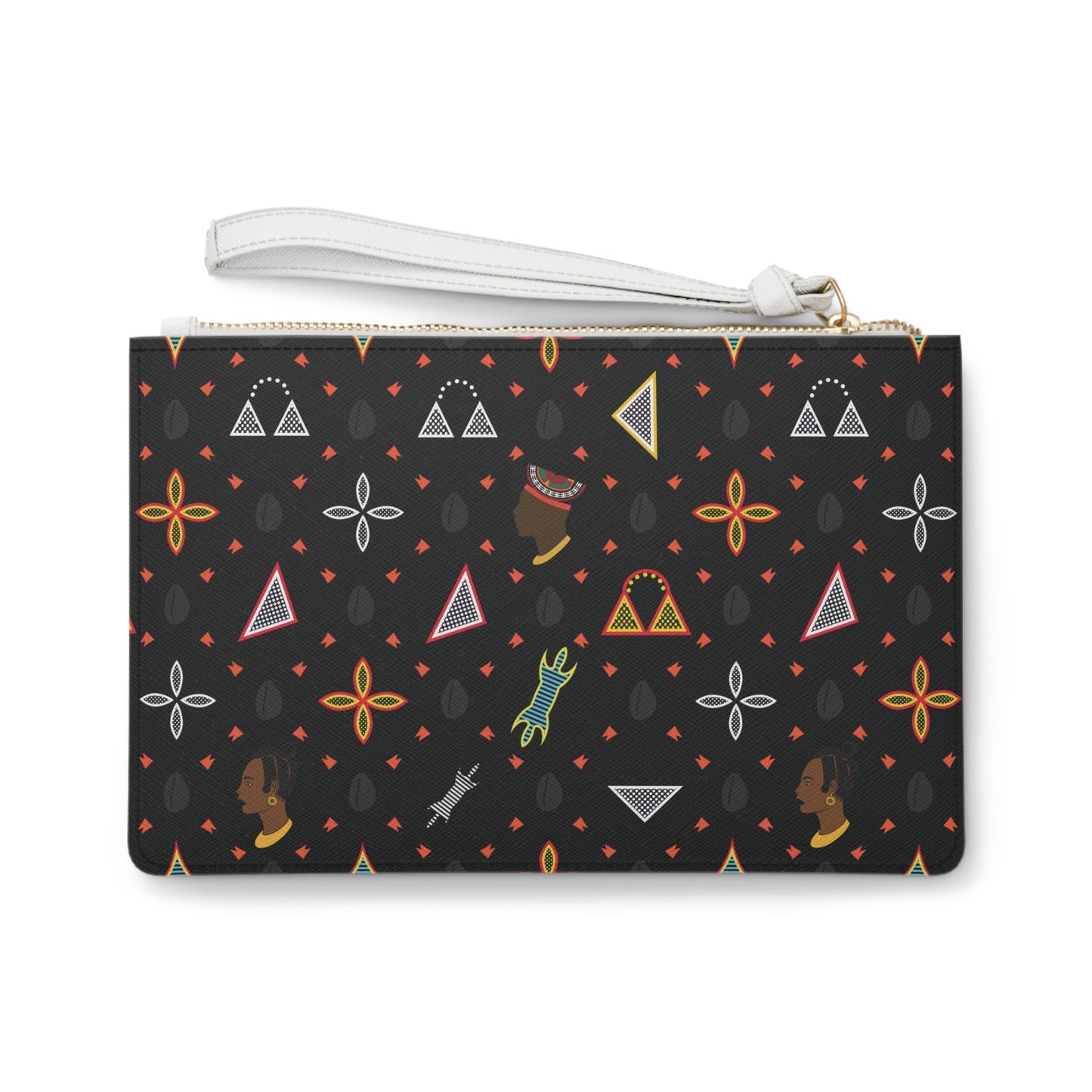 Toghu Shapes & Faces Black Cowrie Wristlet Clutch Bag, Elegant Evening Accessory, Stylish Birthday Gift