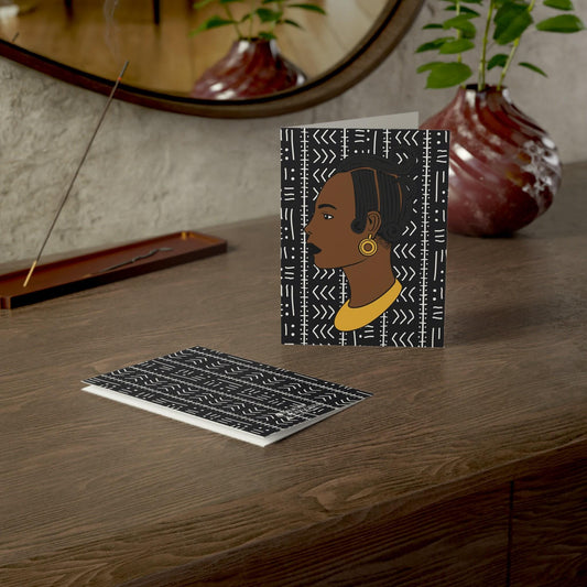 Lady Kongossa on Black Mudcloth African Greeting Cards (1, 10pcs)