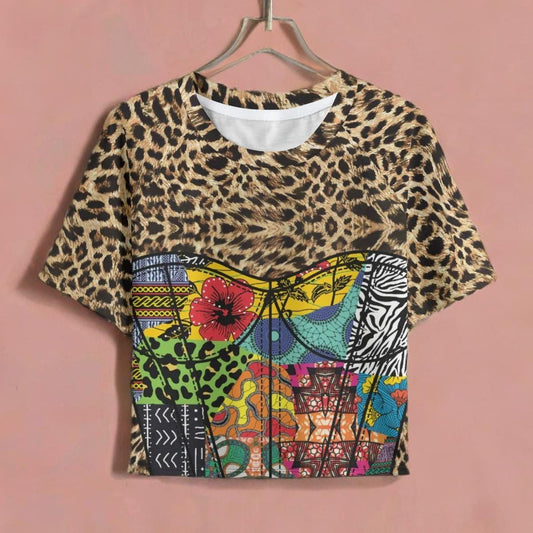 Ankara Leopard Crop Top: Women's Quilt Raglan Shirt
