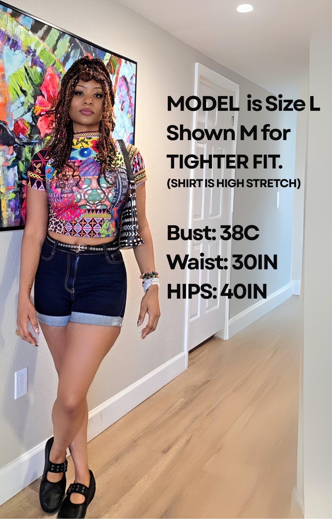 Brown Toghu Ankara Crop Top: High Stretch Women's Raglan Shirt