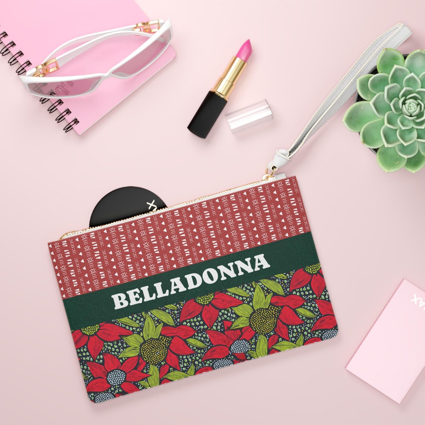 Personalized Mudcloth Ankara Print Wristlet: Vegan Leather Clutch
