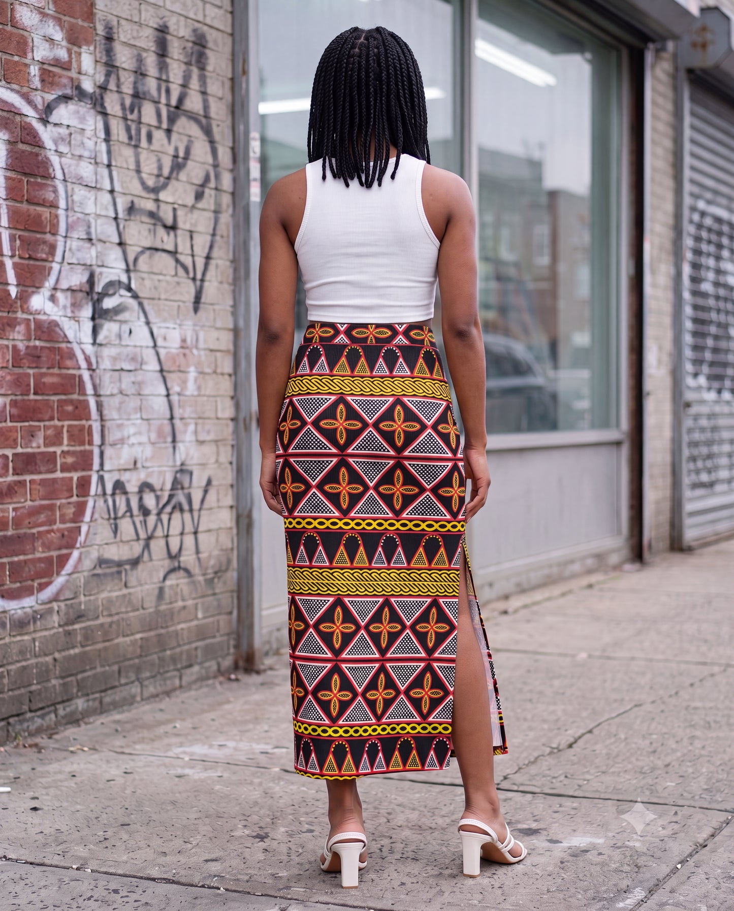 Toghu Print Maxi Skirt: Bold African Fabric, Side Slit Skirt, Ready to Ship