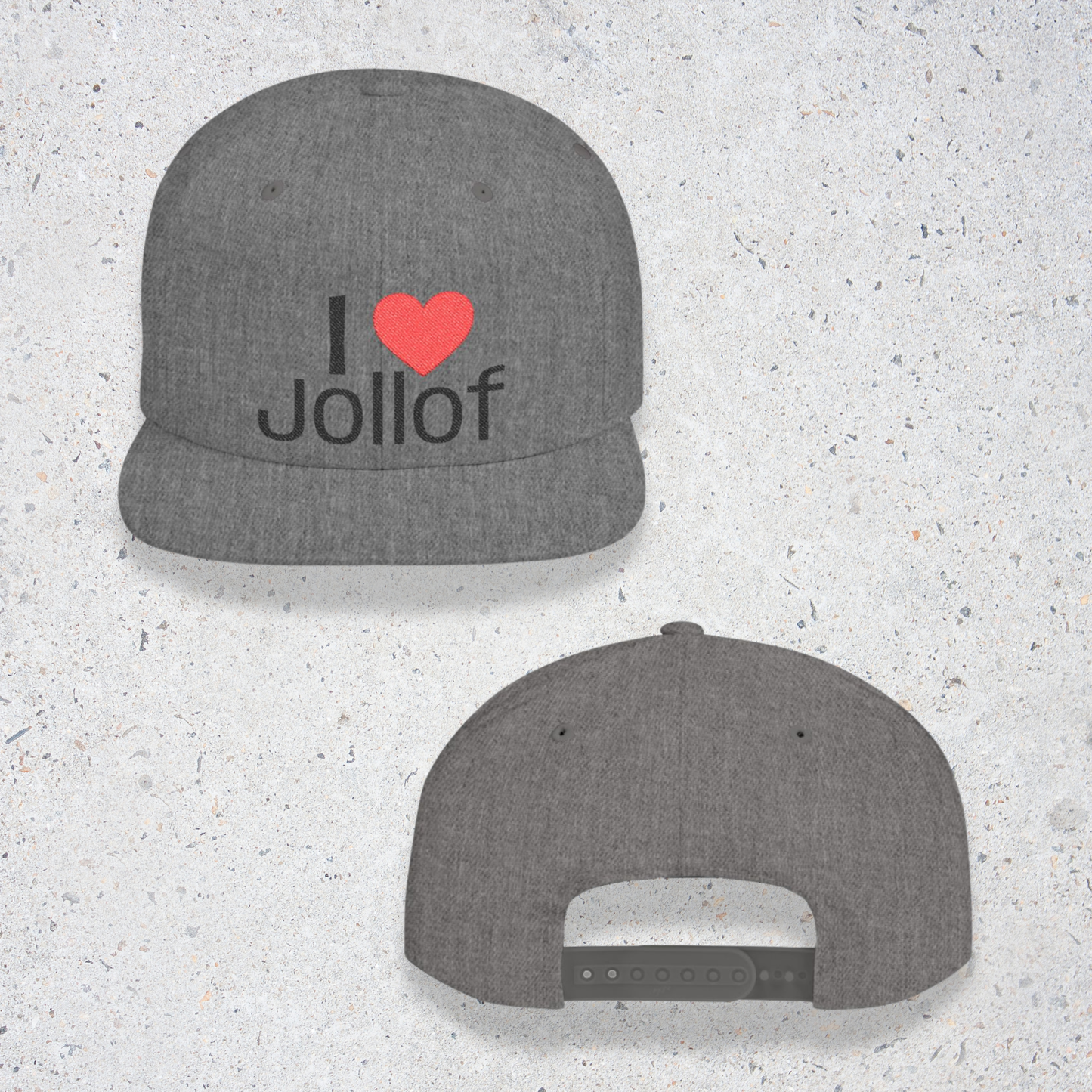 I luv Jollof Flat Bill Snapback Hat, Embroidered Adjustable One Size Cap