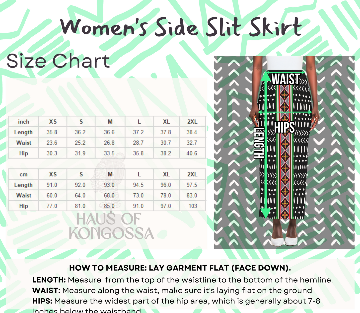 Mudcloth Ribbed Stretchy Maxi Skirt, African Print with Toghu Stripe, Side Slit, Ready to Ship