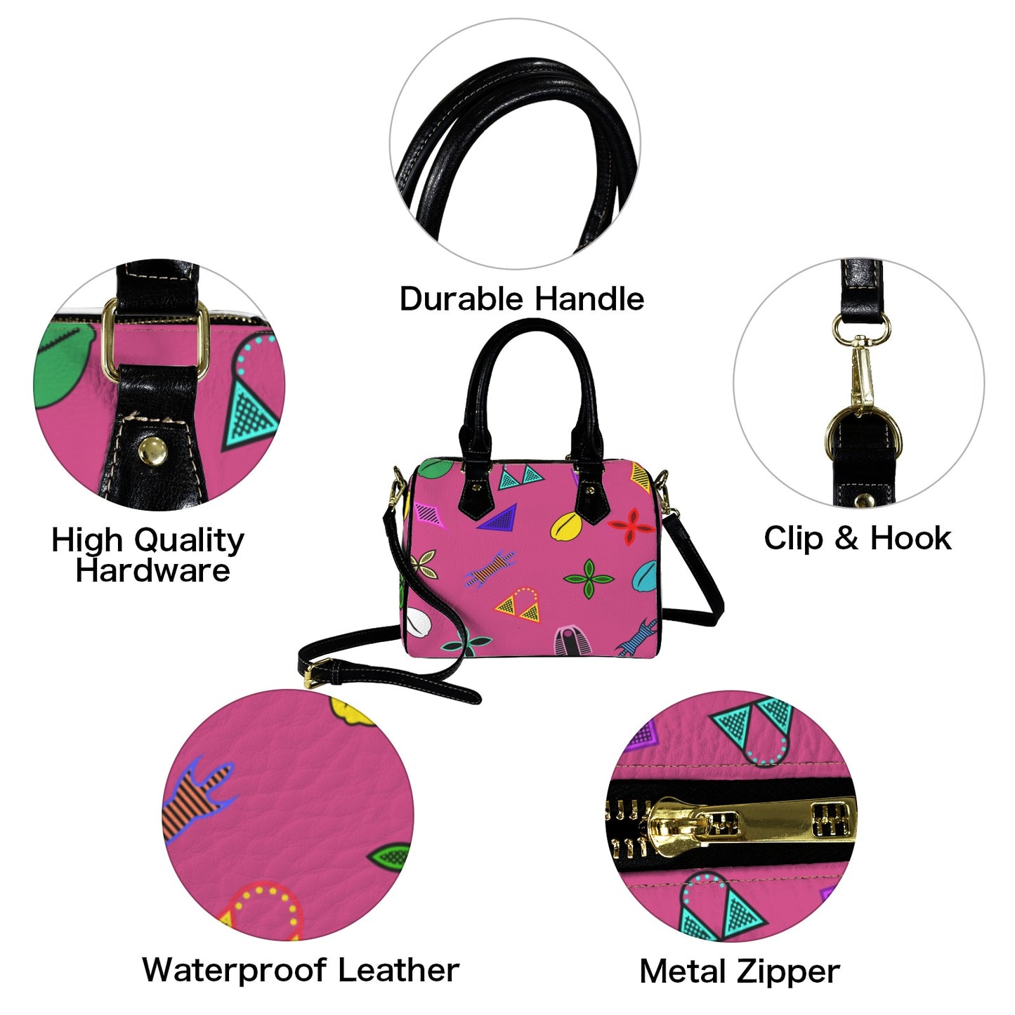 Hot Pink Neon Toghu Shapes Textured Vegan Leather Satchel Bag