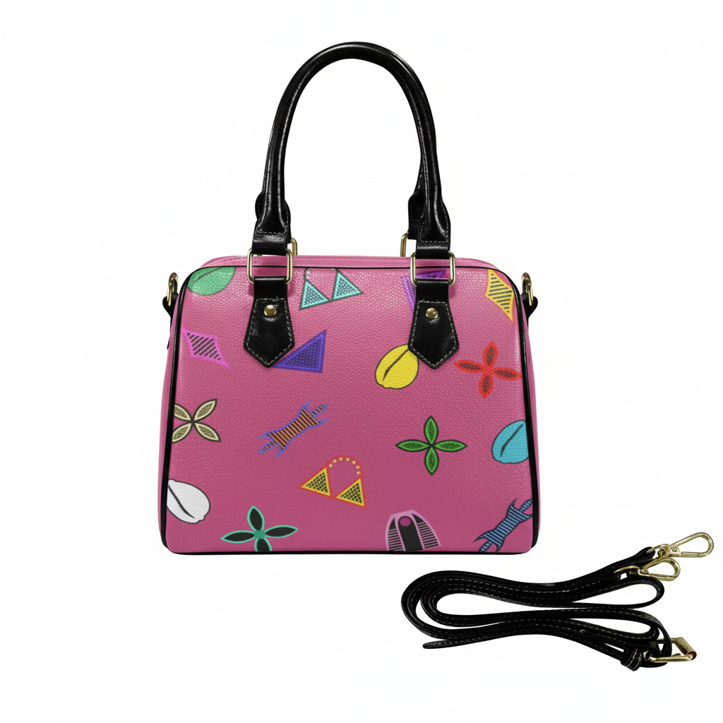 Hot Pink Neon Toghu Shapes Textured Vegan Leather Satchel Bag