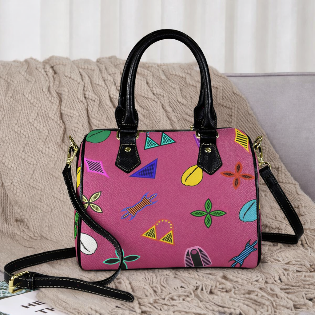 Hot Pink Neon Toghu Shapes Textured Vegan Leather Satchel Bag
