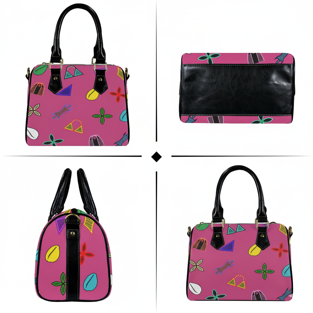 Hot Pink Neon Toghu Shapes Textured Vegan Leather Satchel Bag