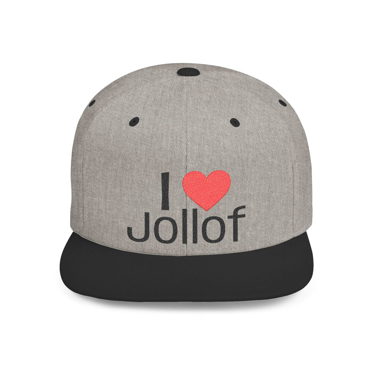 I luv Jollof Flat Bill Snapback Hat, Embroidered Adjustable One Size Cap