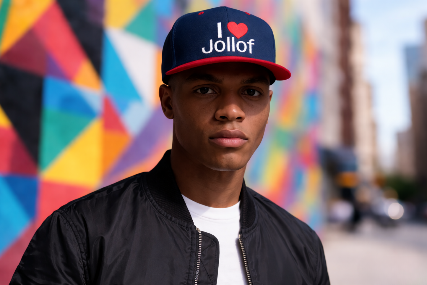 I luv Jollof Flat Bill Snapback Hat, Embroidered Adjustable One Size Cap