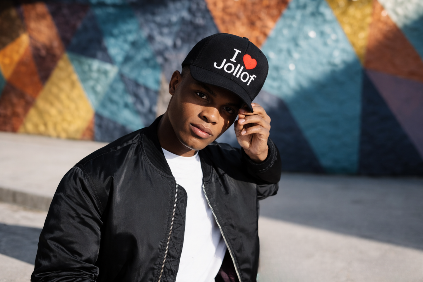 I luv Jollof Flat Bill Snapback Hat, Embroidered Adjustable One Size Cap