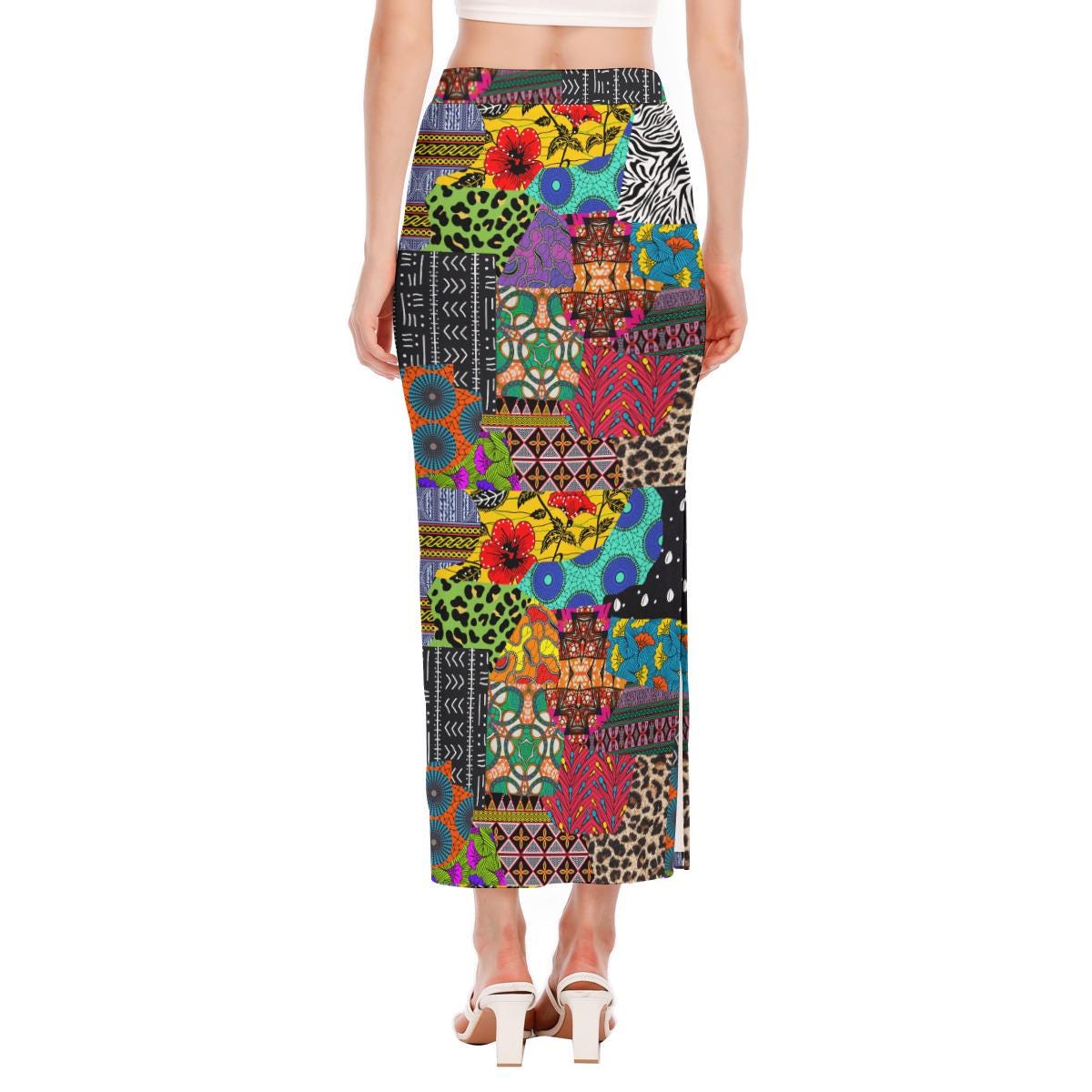 Ankara Maxi Skirt: Bold African Print, Long Side Slit, Stretchy Fabric, Ready to Ship
