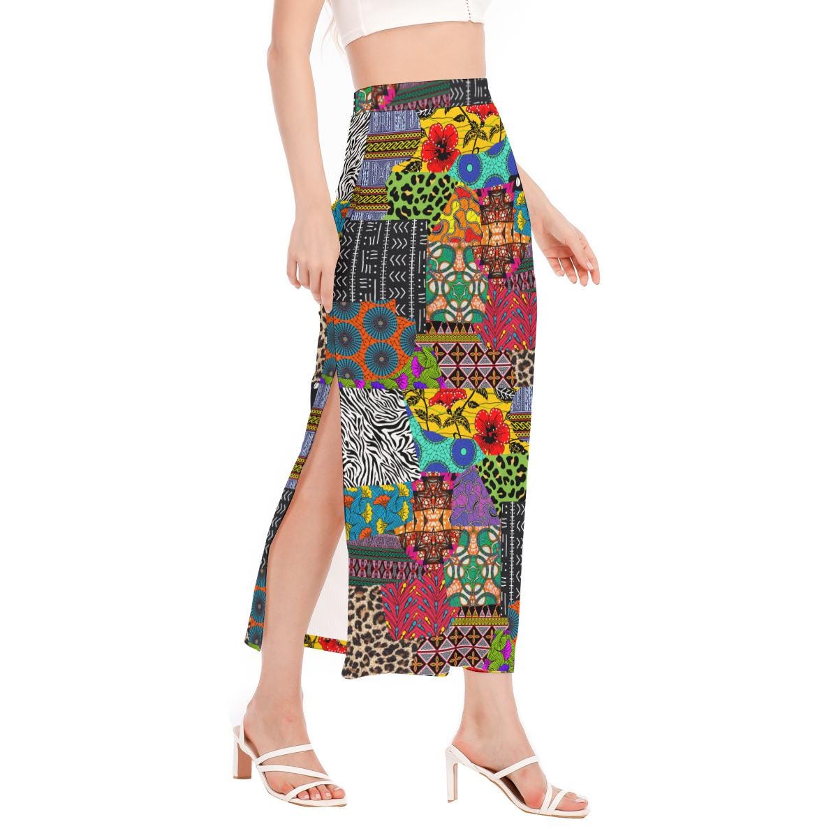 Ankara Maxi Skirt: Bold African Print, Long Side Slit, Stretchy Fabric, Ready to Ship